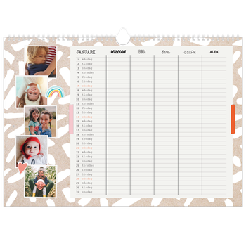 Fotokalender A3 Enkel — Rustik planerare - Familj på 5