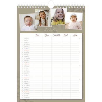 Fotokalender A4 Enkel — Jordnära - Familj på 5
