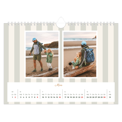 Fotokalender A4 Enkel — Skrift och ränder [Mars]