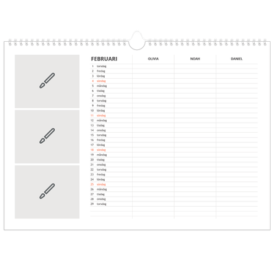 A3 Fotokalender — Designa själv - Familj på 3 [Februari]