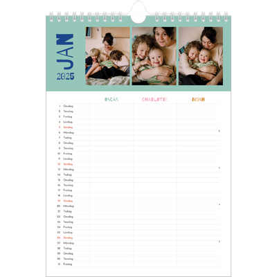 A4 Familjeplanerare — Färgglad kalender - Familj på 3 [Januari]