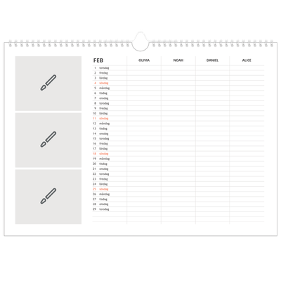 A3 Fotokalender — Designa själv - Familj på 4 [Februari]