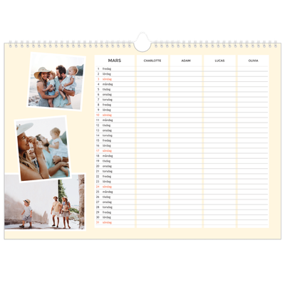 A3 Fotokalender — Modern planerare - Familj på 4 [Mars]