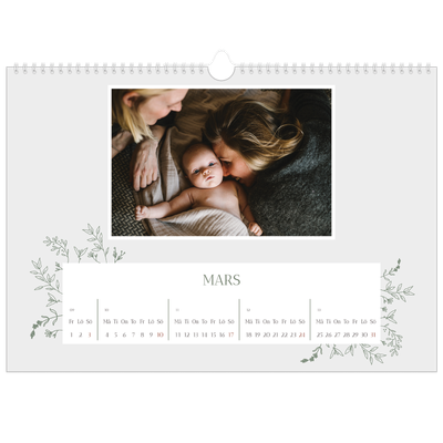 Fotokalender A3 Enkel — Handritade blommor [Mars]