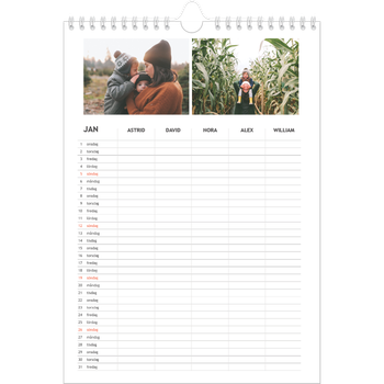 Fotokalender A4 Enkel — Enkel planerare - Familj på 5