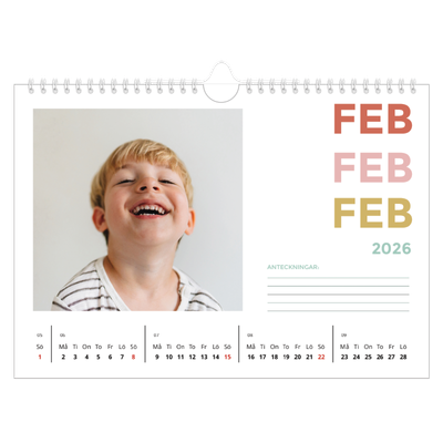 Fotokalender A4 Enkel — Färgglada typsnitt [Februari]