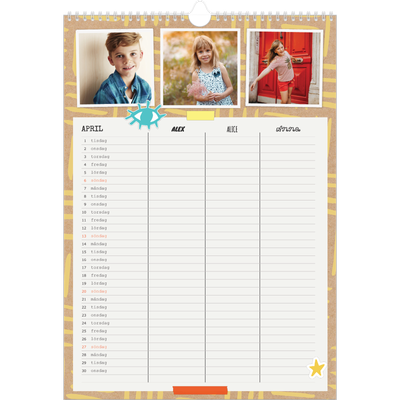 A3 Familjeplanerare — Rustik planerare - Familj på 3 [April]