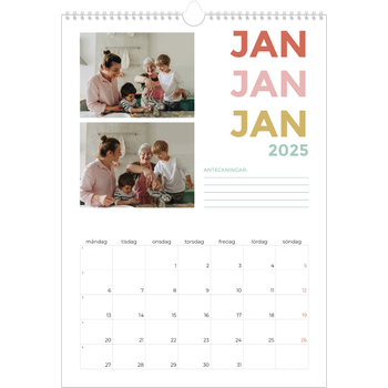 Fotokalender A3 Enkel — Färgglada typsnitt