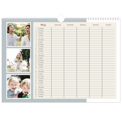 A3 Fotokalender — Familjekalender i naturfärger - Familj på 5 [omslag]