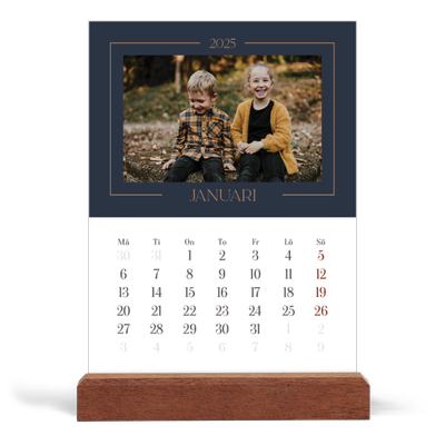 Skrivbordskalender med träställ - Stående — Preussisk blå [Januari]