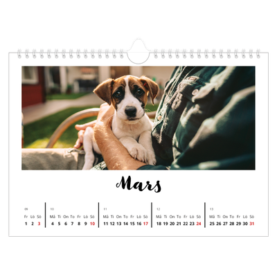 Fotokalender A4 Enkel — Handskriven [Mars]