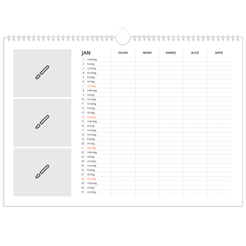 Fotokalender A3 Enkel — Designa själv - Familj på 5