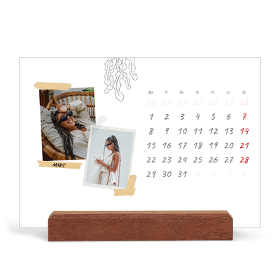 Skrivbordskalender med träställ - Liggande  — Scrapbook stil [Mars]
