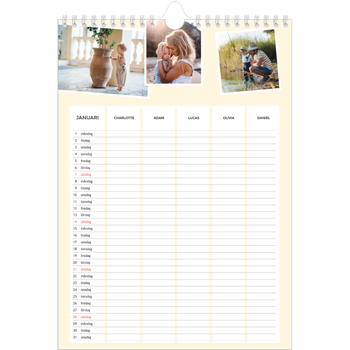 Fotokalender A4 Enkel — Modern planerare - Familj på 4