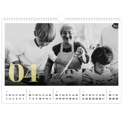 Fotokalender A3 Enkel — Stora nummer i glitter [April]