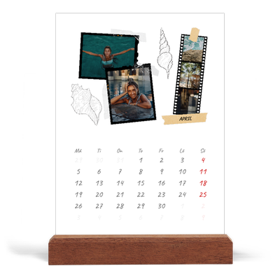 Skrivbordskalender med träställ - Stående — Scrapbook stil [April]
