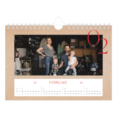 Fotokalender A5 Enkel — Röda detaljer [Februari]
