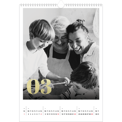 A3 Årskalender — Stora nummer i glitter [Mars]