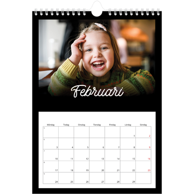 Fotokalender A4 Enkel (20 x 30 cm) — Svart [Februari]