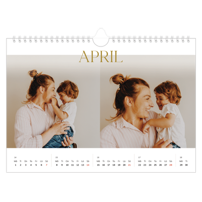 Fotokalender A4 Enkel — Stort teckensnitt i guld [April]