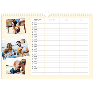 A3 Fotokalender — Modern planerare - Familj på 3 [Februari]