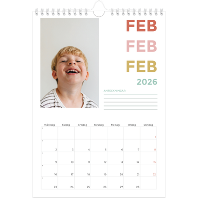 Fotokalender A4 Enkel (20 x 30 cm) — Färgglada typsnitt [Februari]