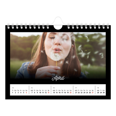 Fotokalender A5 Enkel — Svart [April]