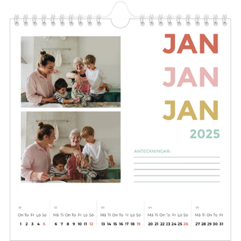 Fotokalender Kvadratisk — Färgglada typsnitt