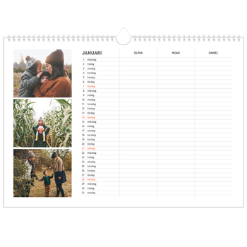 Fotokalender A3 Enkel — Enkel planerare - Familj på 3