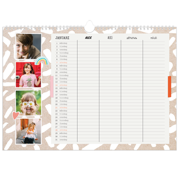 Fotokalender A3 Enkel — Rustik planerare - Familj på 4