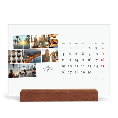 Skrivbordskalender med träställ - Liggande  — Stadssemester (vit) [April]