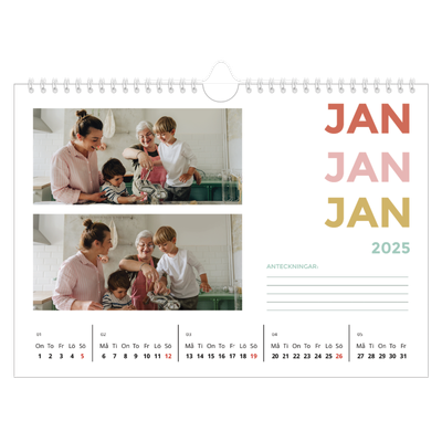 Fotokalender A4 Enkel — Färgglada typsnitt [Januari]