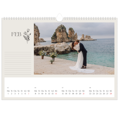 Fotokalender A3 Enkel — Initialer i blom [Februari]