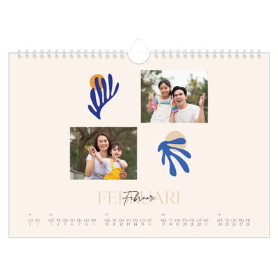 Fotokalender A4 Enkel — Minimalistisk korall [Februari]