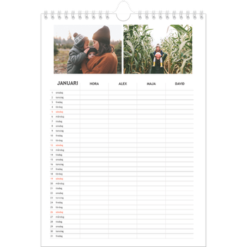 Fotokalender A4 Enkel — Enkel planerare - Familj på 4