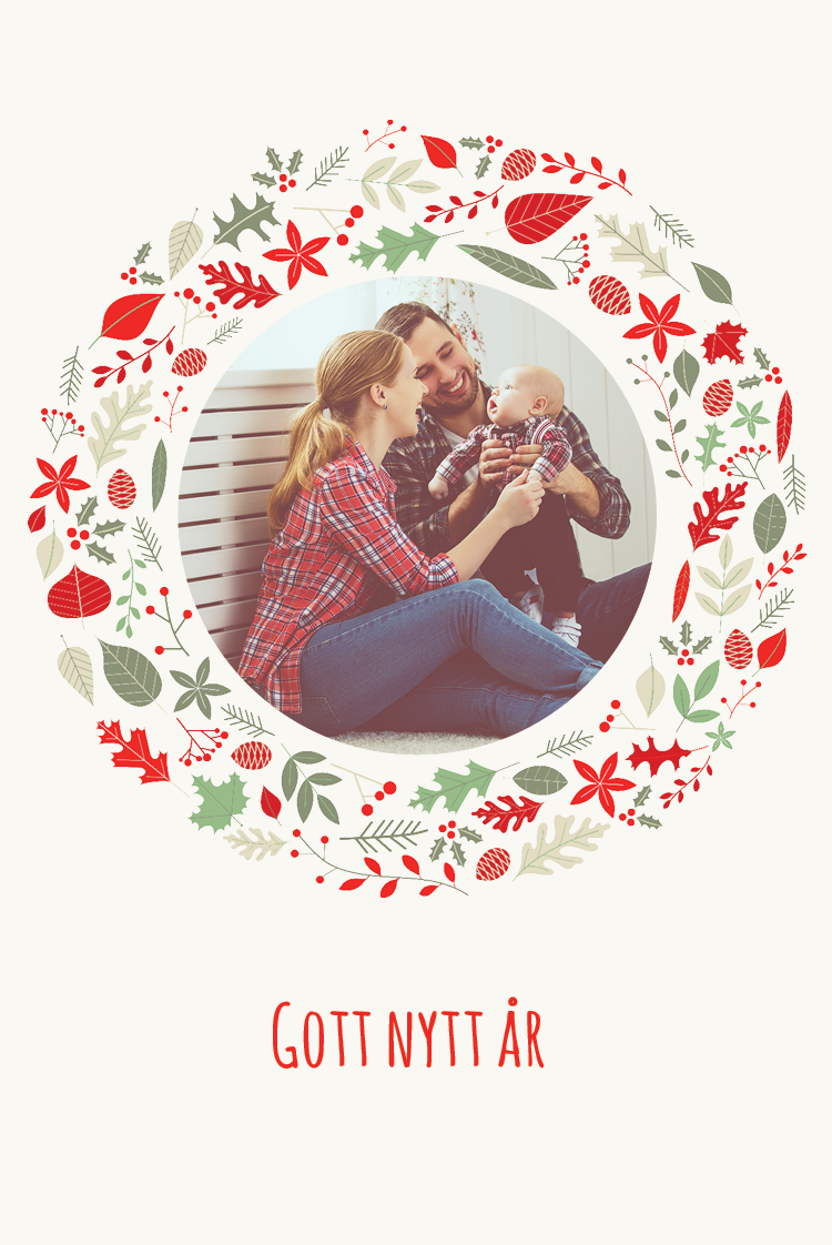 Fotokort — Röd och grön julkrans