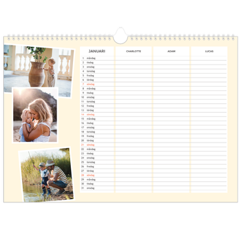 Fotokalender A3 Enkel — Modern planerare - Familj på 3