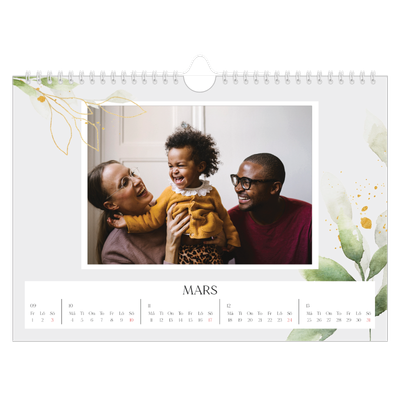 Fotokalender A4 Enkel — Blomster akvarell [Mars]