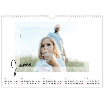 Fotokalender A3 Enkel — Transparent ram [Januari]
