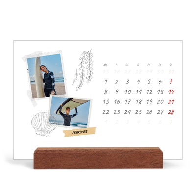 Skrivbordskalender med träställ - Liggande  — Scrapbook stil [Februari]