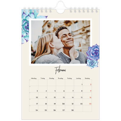 Fotokalender A5 Enkel — Målade blommor [Februari]