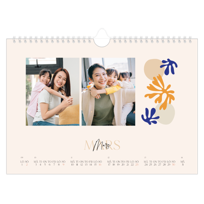 Fotokalender A4 Enkel — Minimalistisk korall [Mars]