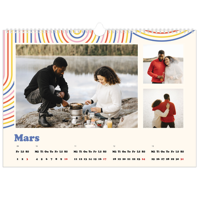 Fotokalender A3 Enkel — Retro ränder [Mars]