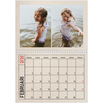 Fotokalender A3 Klassisk (30 x 40 cm) — Kraftpapper med stämpeleffekt [Februari]