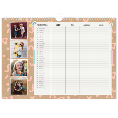 A3 Fotokalender — Rustik planerare - Familj på 4 [Februari]