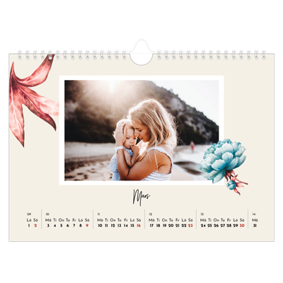 Fotokalender A4 Enkel — Målade blommor [Mars]