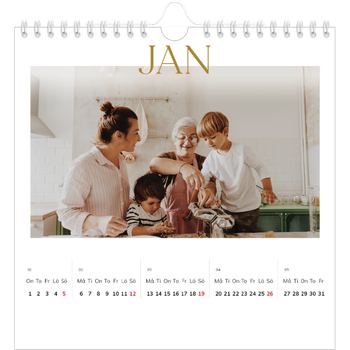 Fotokalender Kvadratisk — Stort teckensnitt i guld