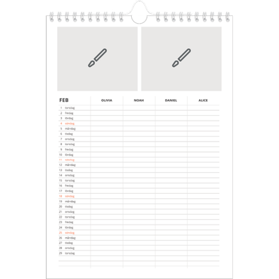 A4 Familjeplanerare — Designa själv - Familj på 4 [Februari]