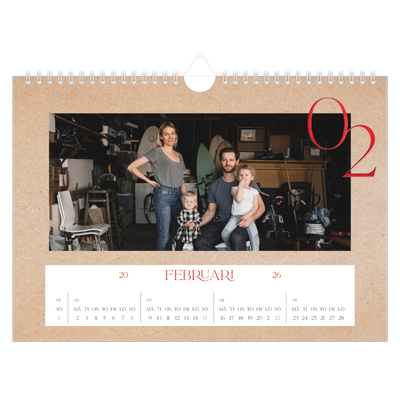 Fotokalender A4 Enkel — Röda detaljer [Februari]