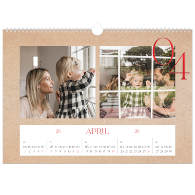 Fotokalender A3 Enkel — Röda detaljer [April]
